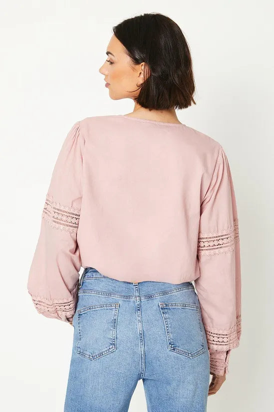 Lace Insert Broderie Blouse
