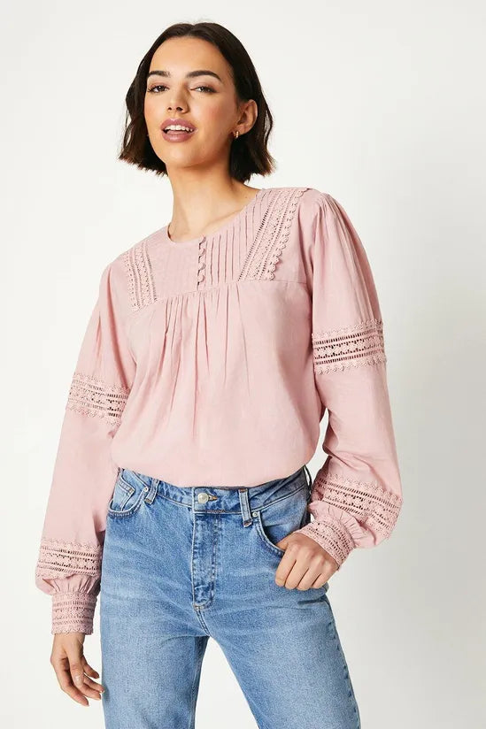Lace Insert Broderie Blouse