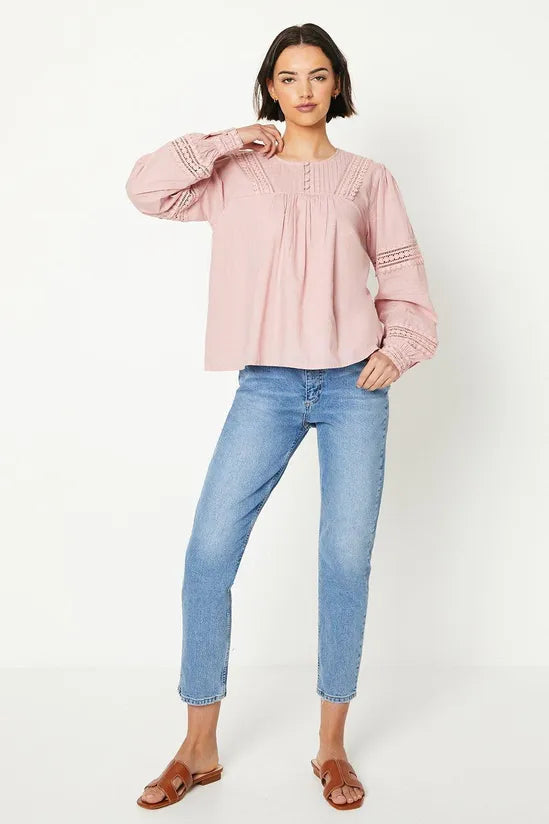 Lace Insert Broderie Blouse