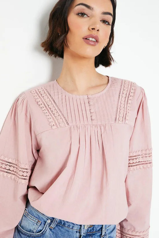 Lace Insert Broderie Blouse