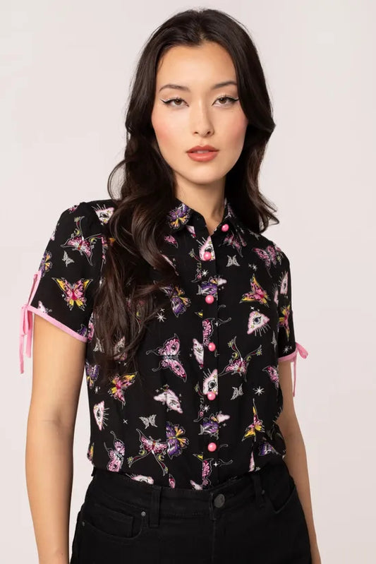 Kocho Bold Black Base Curved Collar Blouse