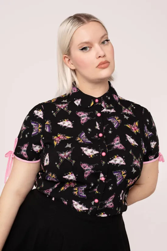 Kocho Bold Black Base Curved Collar Blouse