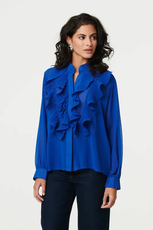 Ruffled Long Sleeve Semi Sheer Blouse