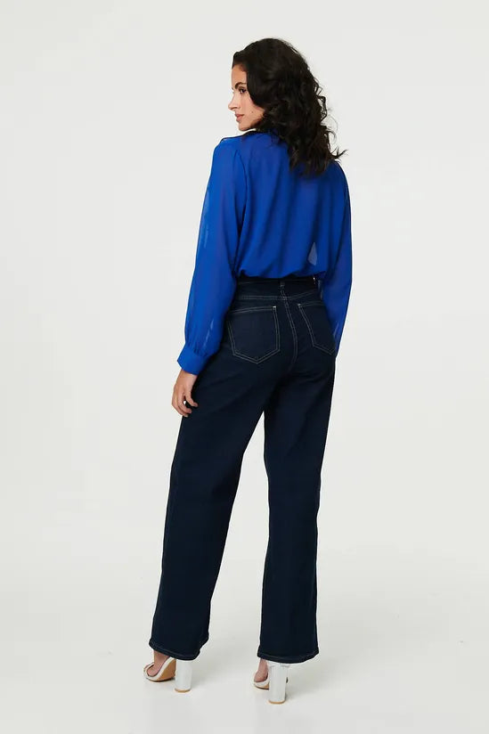 Ruffled Long Sleeve Semi Sheer Blouse