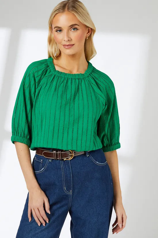 Green Broderie Detail Blouse