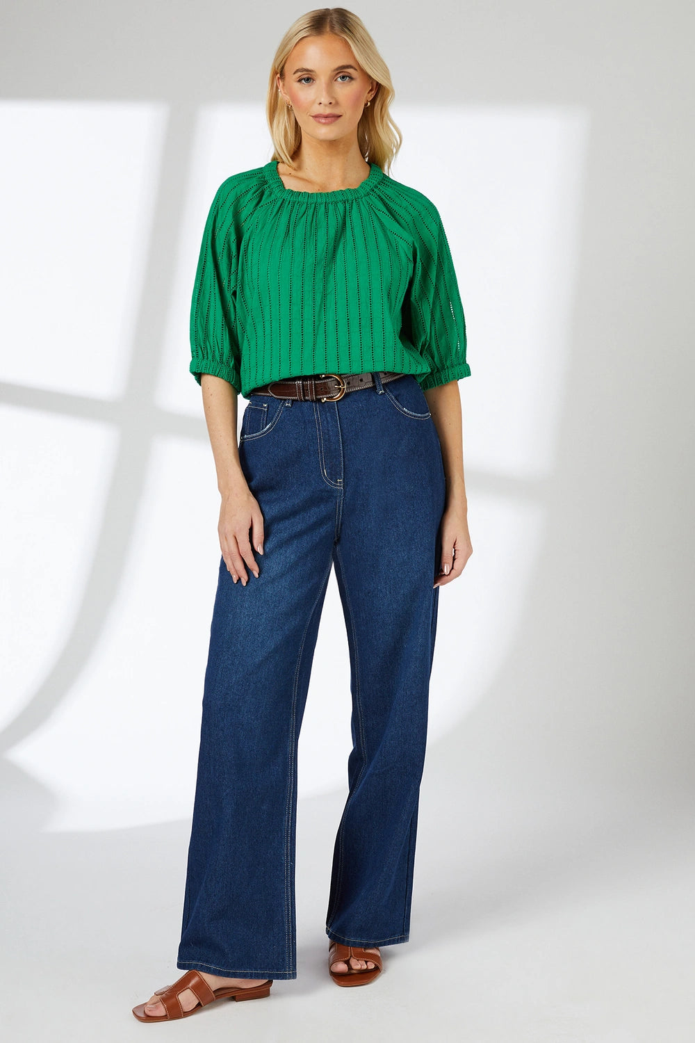 Green Broderie Detail Blouse