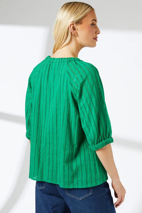 Green Broderie Detail Blouse